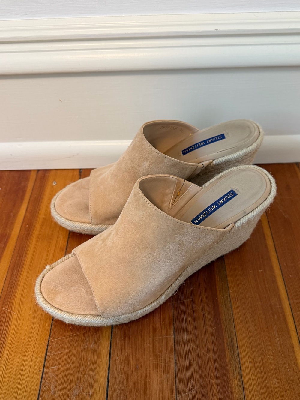 Stuart Weitzman Tan Suede Espadrille Wedge Slide